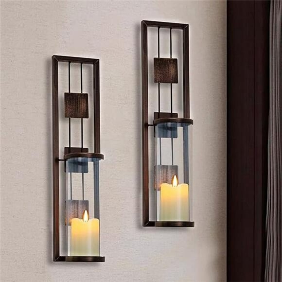 Wall Sconce Candle Holders Set of 2 Metal Wall Decor for Living Room Bathroom - Picture 8 of 8